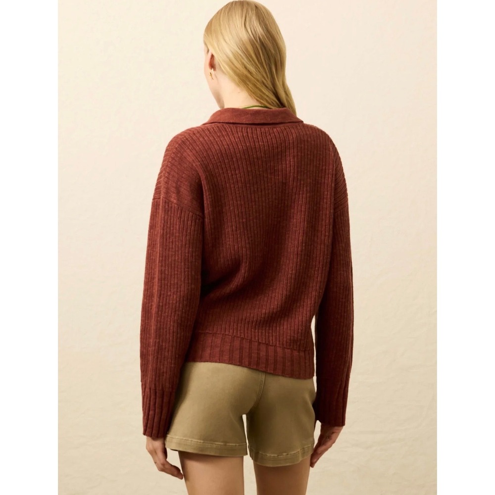 Faherty Miramar smoked paprika Linen Organic Cotton Ribbed Polo Sweater L Womens - Picture 2 of 12